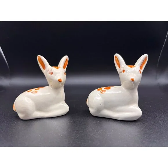 Vintage Ceramic Sweet Deer Salt & Pepper Anthropormoprhic Eyelashes MCM - Picture 3 of 6
